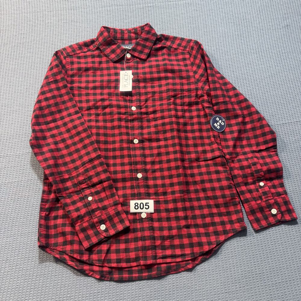 The Children's Place Dad Matching Short Sleeve Plaid Shirt Boy's Sz L Brand New
